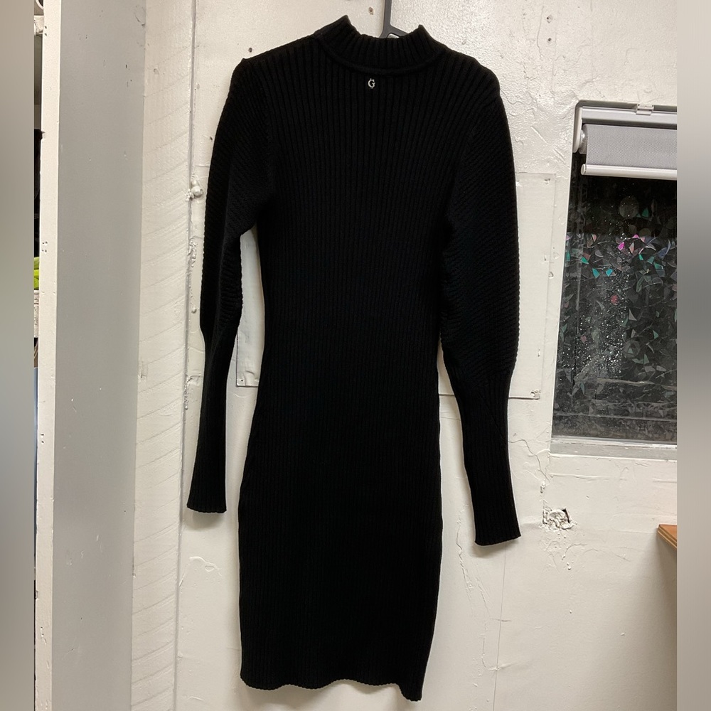 Guess Long Sleeve Knit Stretchy Bodycon Black Dress Size Small - Picture 3 of 6